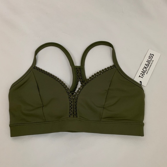 Track & Bliss Cloud Nine Sports Bra Army Green Reversible Racer Back Sz Large - Picture 3 of 9